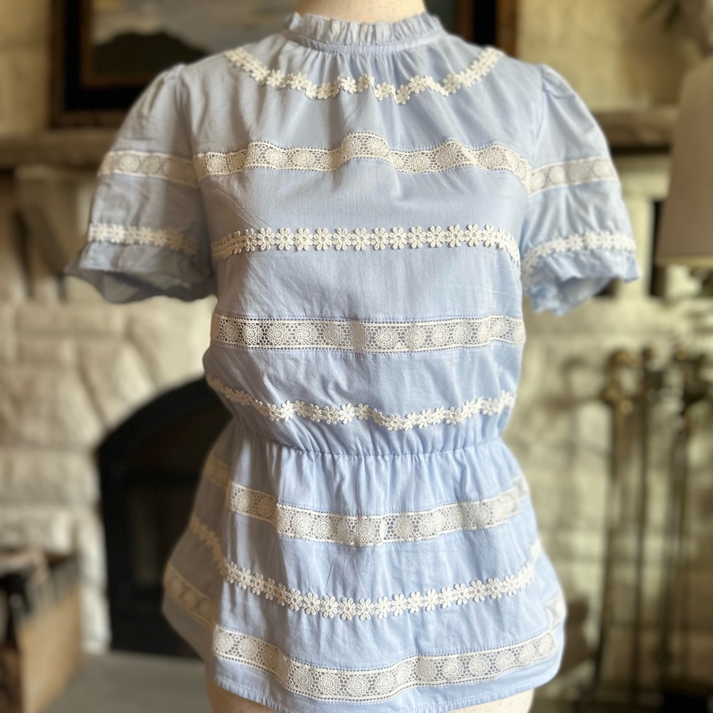 Blue Lace Trim Women's Top